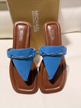 Michael Kors Lena South Pacific Blue Leather Thong Sandals for Women